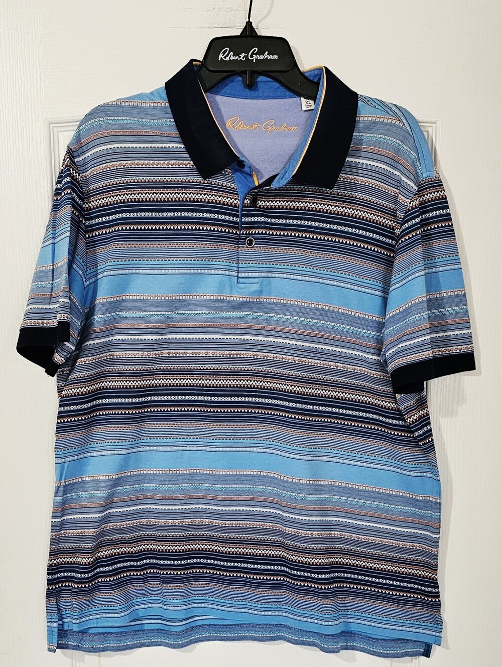 Robert Graham Sky and Navy Horizontal Stripe Polo